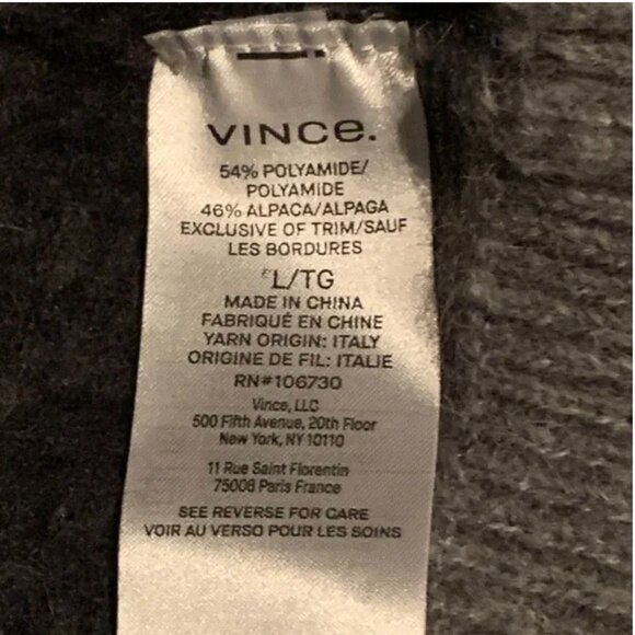 New VINCE Alpaca Knit Fair Isle V-Neck Cardigan Sweater Gray Black Womens L - Picture 6 of 7